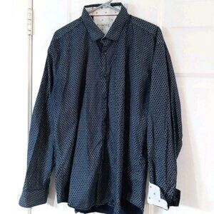 Vercini Men’s XXL Navy Blue Geometric Button up Long Sleeve Flip Cuff Shirt